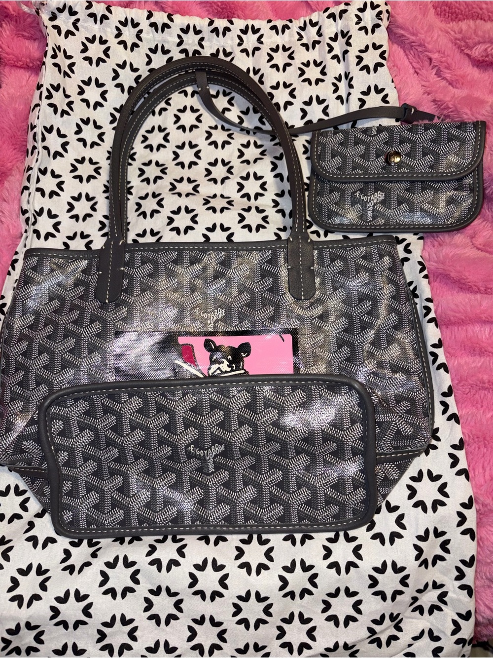 Goyard Gray Canvas Tote with Pink & Red Graphic Patch - Picture 12 of 12